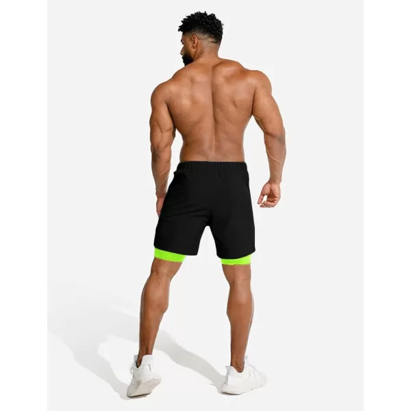 COOFANDY Men's 2 Pack Running Shorts 2 in 1 Workout Shorts Quick Dry Gym Training Athletic Jogger with Phone Pockets+navy Blue)