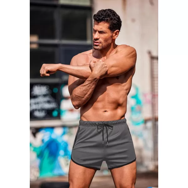 COOFANDY Men's 2 Pack Running Shorts 3 Inch Lightweight Quick Dry Athletic Gym Workout Shorts with Zipper Pockets