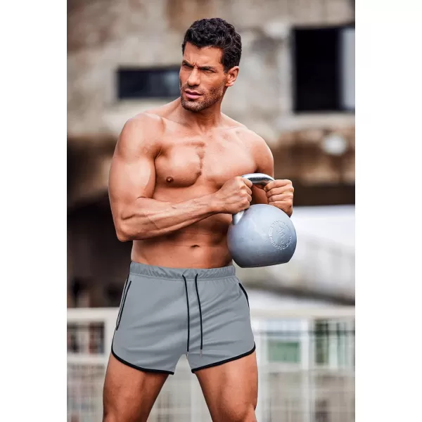 COOFANDY Men's 2 Pack Running Shorts 3 Inch Lightweight Quick Dry Athletic Gym Workout Shorts with Zipper Pockets