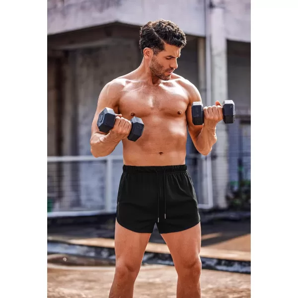 COOFANDY Men's 2 Pack Running Shorts 3 Inch Lightweight Quick Dry Athletic Gym Workout Shorts with Zipper Pockets