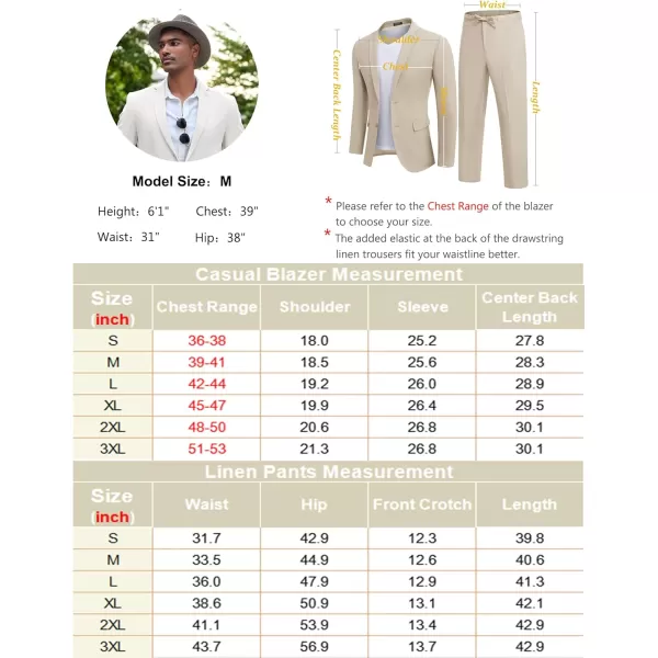 COOFANDY Men's 2 Piece Linen Suits Set Regular Fit Casual Lightweight Blazer Jacket and Pants