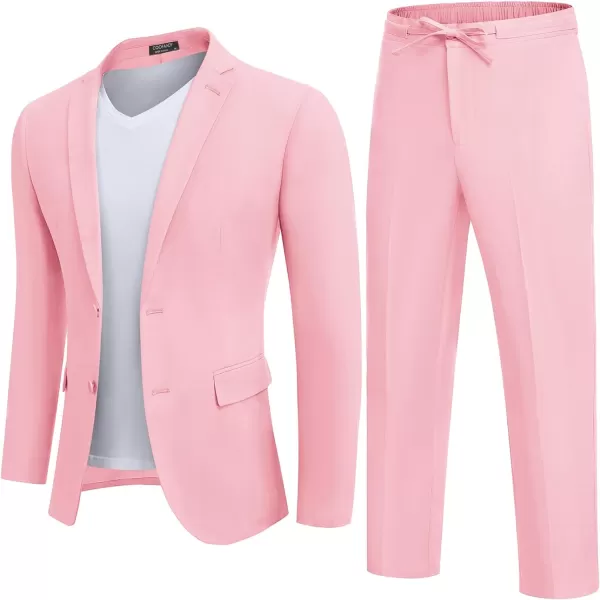 COOFANDY Men's 2 Piece Linen Suits Set Regular Fit Casual Lightweight Blazer Jacket and Pants