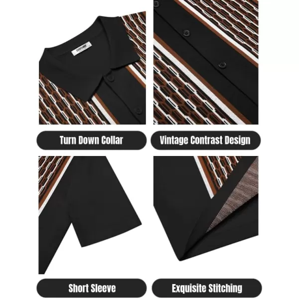 COOFANDY Men's 2 Piece Outfit Vintage Short Sleeve Button Down Knit Polo Shirts Casual Beach Shorts Sets