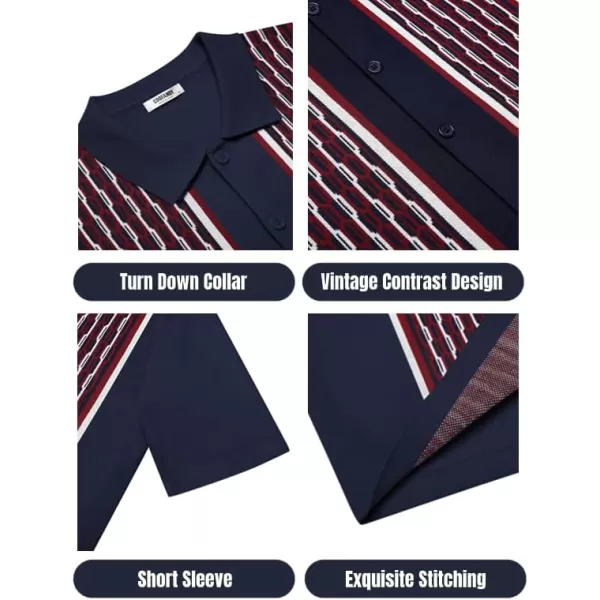 COOFANDY Men's 2 Piece Outfit Vintage Short Sleeve Button Down Knit Polo Shirts Casual Beach Shorts Sets