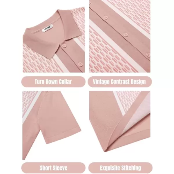 COOFANDY Men's 2 Piece Outfit Vintage Short Sleeve Button Down Knit Polo Shirts Casual Beach Shorts Sets