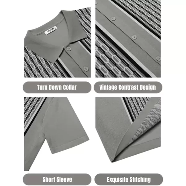 COOFANDY Men's 2 Piece Outfit Vintage Short Sleeve Button Down Knit Polo Shirts Casual Beach Shorts Sets
