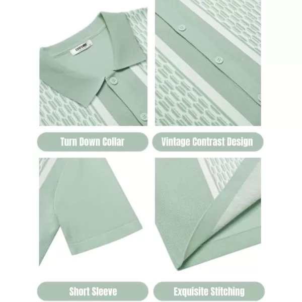 COOFANDY Men's 2 Piece Outfit Vintage Short Sleeve Button Down Knit Polo Shirts Casual Beach Shorts Sets