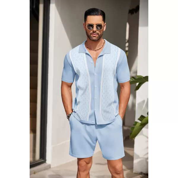 COOFANDY Men's 2 Piece Outfit Vintage Short Sleeve Button Down Knit Polo Shirts Casual Beach Shorts Sets