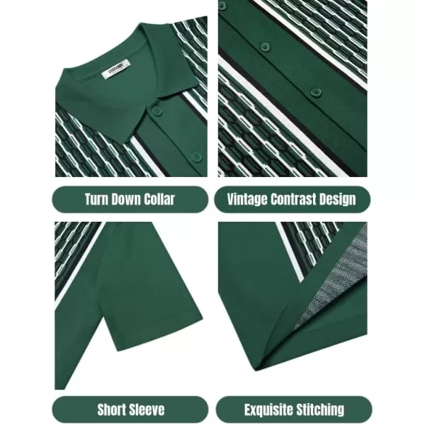 COOFANDY Men's 2 Piece Outfit Vintage Short Sleeve Button Down Knit Polo Shirts Casual Beach Shorts Sets