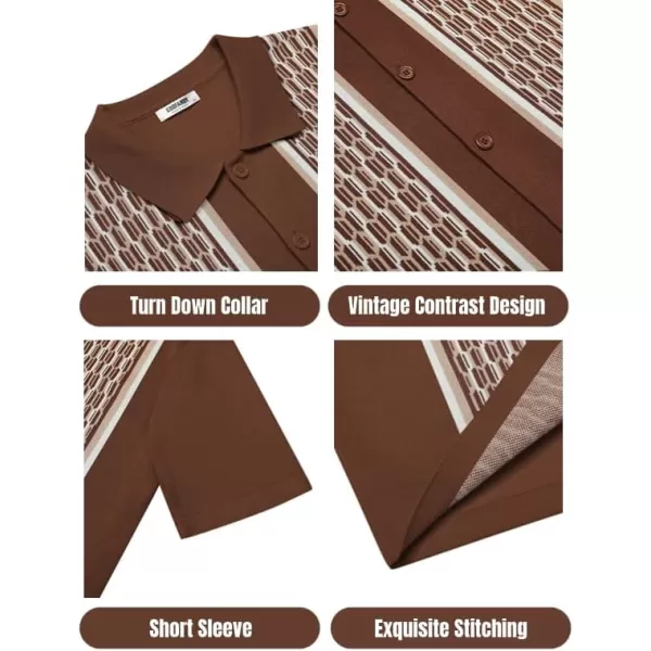 COOFANDY Men's 2 Piece Outfit Vintage Short Sleeve Button Down Knit Polo Shirts Casual Beach Shorts Sets