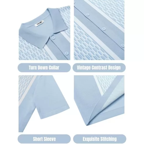 COOFANDY Men's 2 Piece Outfit Vintage Short Sleeve Button Down Knit Polo Shirts Casual Beach Shorts Sets