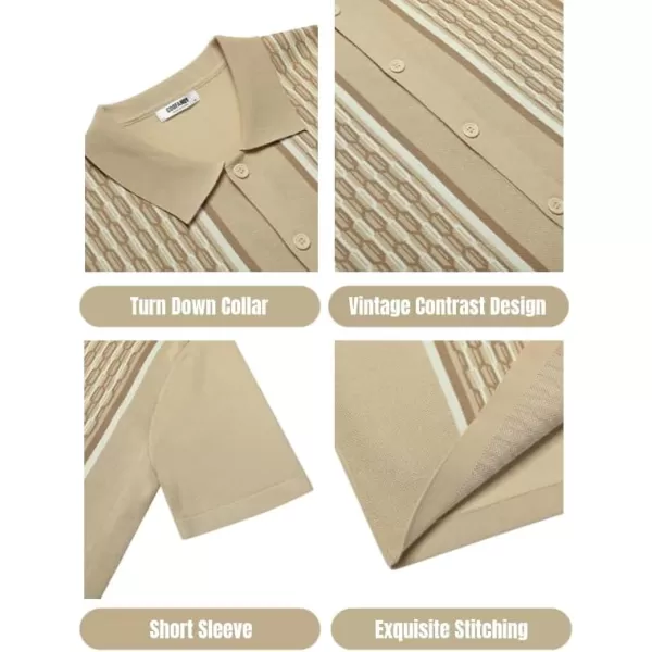 COOFANDY Men's 2 Piece Outfit Vintage Short Sleeve Button Down Knit Polo Shirts Casual Beach Shorts Sets