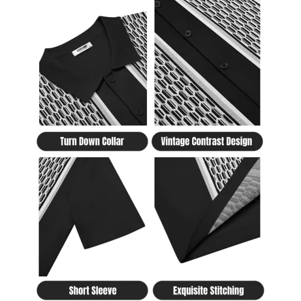 COOFANDY Men's 2 Piece Outfit Vintage Short Sleeve Button Down Knit Polo Shirts Casual Beach Shorts Sets