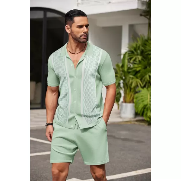COOFANDY Men's 2 Piece Outfit Vintage Short Sleeve Button Down Knit Polo Shirts Casual Beach Shorts Sets