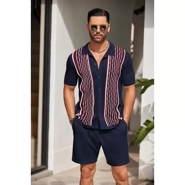 COOFANDY Men's 2 Piece Outfit Vintage Short Sleeve Button Down Knit Polo Shirts Casual Beach Shorts Sets
