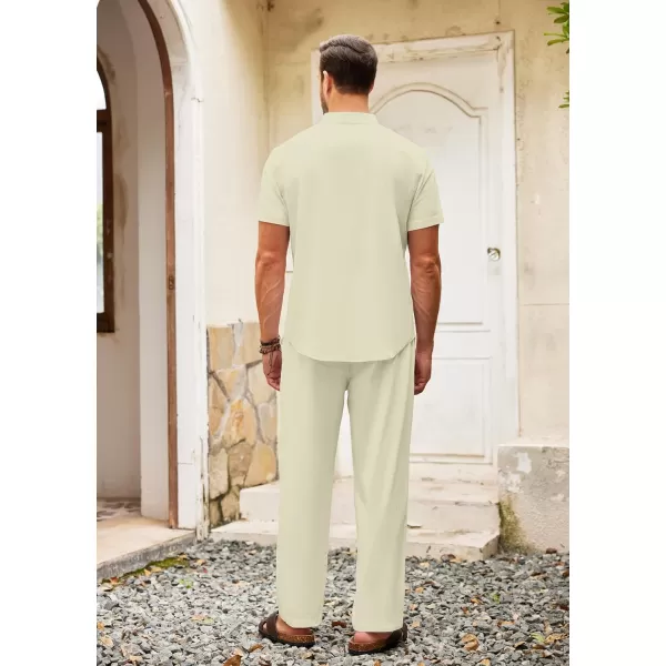 COOFANDY Men's 2 Pieces Cotton Linen Set Casual Short Sleeve Henley Shirts Beach Yoga Pants Summer Outfits