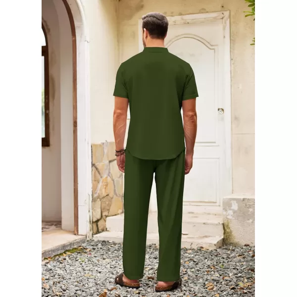 COOFANDY Men's 2 Pieces Cotton Linen Set Casual Short Sleeve Henley Shirts Beach Yoga Pants Summer Outfits