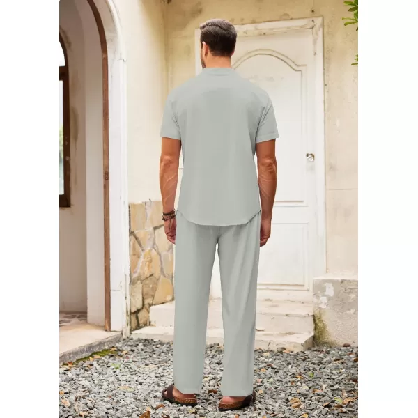 COOFANDY Men's 2 Pieces Cotton Linen Set Casual Short Sleeve Henley Shirts Beach Yoga Pants Summer Outfits