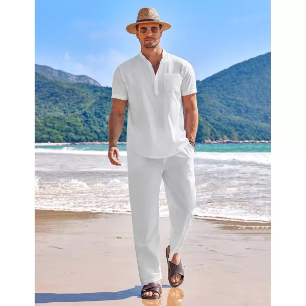 COOFANDY Men's 2 Pieces Cotton Linen Set Casual Short Sleeve Henley Shirts Beach Yoga Pants Summer Outfits