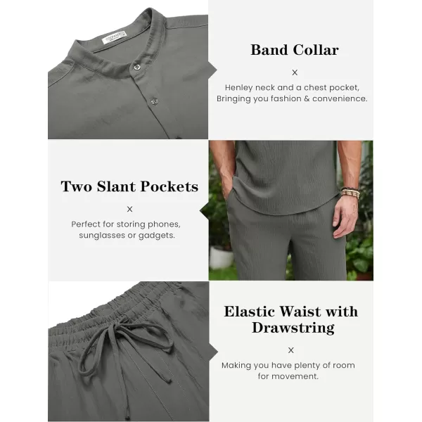 COOFANDY Men's 2 Pieces Cotton Linen Set Casual Short Sleeve Henley Shirts Beach Yoga Pants Summer Outfits