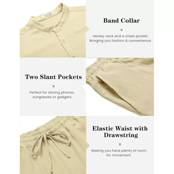 COOFANDY Men's 2 Pieces Cotton Linen Set Casual Short Sleeve Henley Shirts Beach Yoga Pants Summer Outfits
