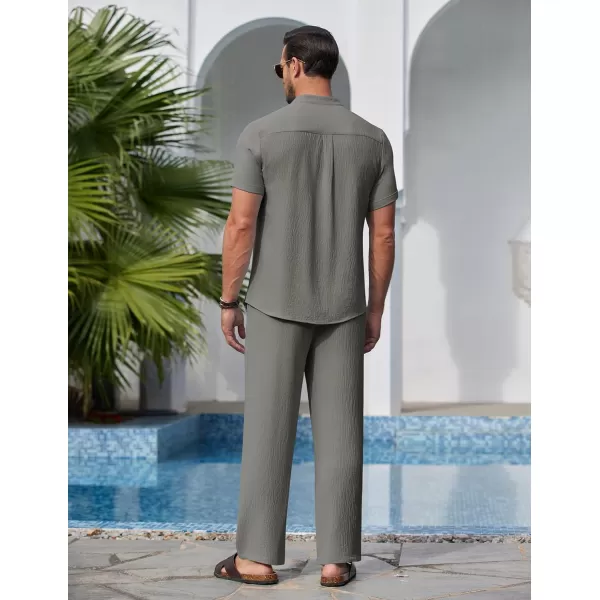 COOFANDY Men's 2 Pieces Cotton Linen Set Casual Short Sleeve Henley Shirts Beach Yoga Pants Summer Outfits