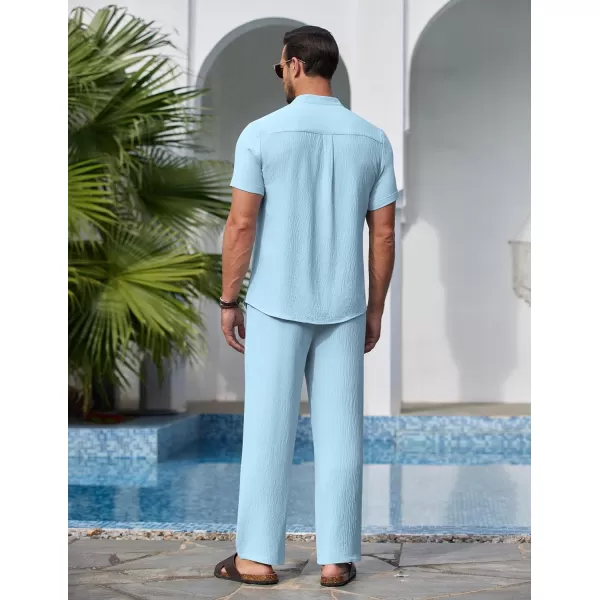 COOFANDY Men's 2 Pieces Cotton Linen Set Casual Short Sleeve Henley Shirts Beach Yoga Pants Summer Outfits