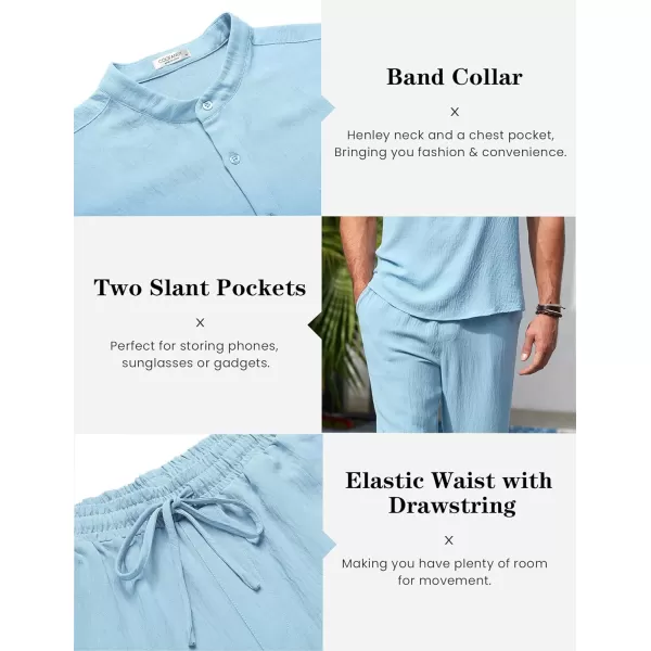 COOFANDY Men's 2 Pieces Cotton Linen Set Casual Short Sleeve Henley Shirts Beach Yoga Pants Summer Outfits