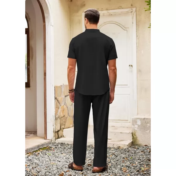 COOFANDY Men's 2 Pieces Cotton Linen Set Casual Short Sleeve Henley Shirts Beach Yoga Pants Summer Outfits