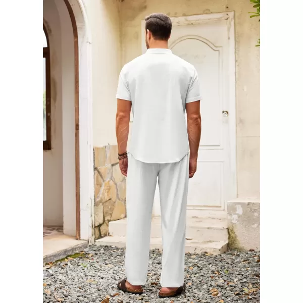 COOFANDY Men's 2 Pieces Cotton Linen Set Casual Short Sleeve Henley Shirts Beach Yoga Pants Summer Outfits