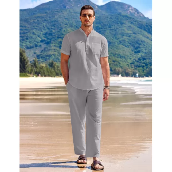 COOFANDY Men's 2 Pieces Cotton Linen Set Casual Short Sleeve Henley Shirts Beach Yoga Pants Summer Outfits
