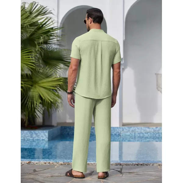 COOFANDY Men's 2 Pieces Cotton Linen Set Casual Short Sleeve Henley Shirts Beach Yoga Pants Summer Outfits