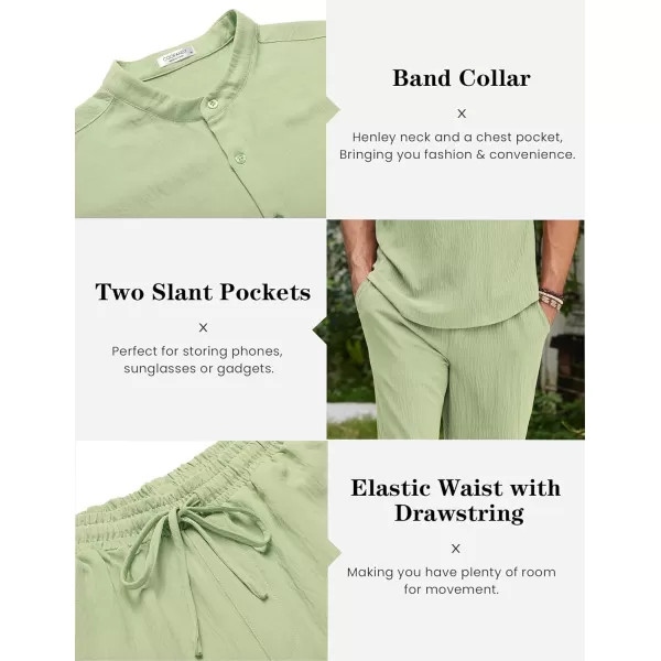 COOFANDY Men's 2 Pieces Cotton Linen Set Casual Short Sleeve Henley Shirts Beach Yoga Pants Summer Outfits