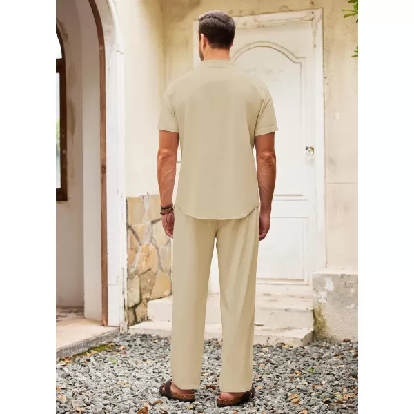 COOFANDY Men's 2 Pieces Cotton Linen Set Casual Short Sleeve Henley Shirts Beach Yoga Pants Summer Outfits