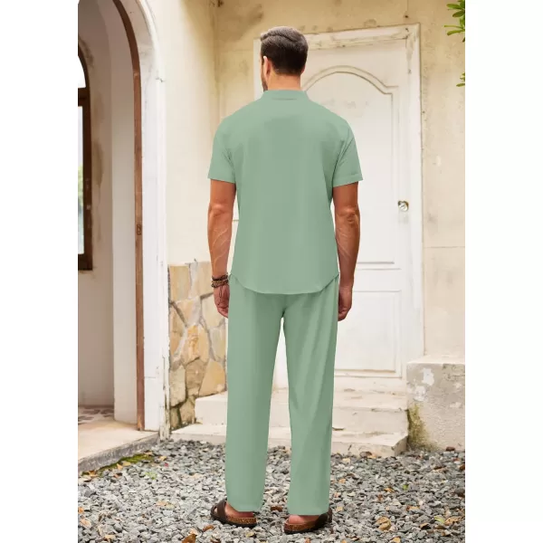 COOFANDY Men's 2 Pieces Cotton Linen Set Casual Short Sleeve Henley Shirts Beach Yoga Pants Summer Outfits