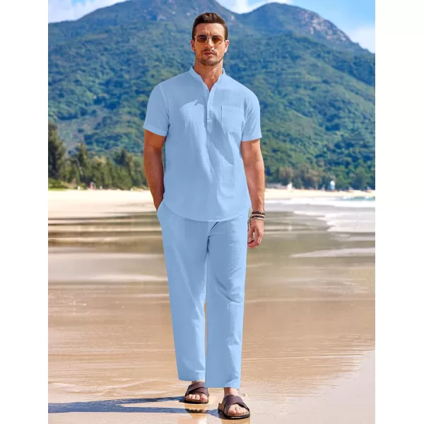 COOFANDY Men's 2 Pieces Cotton Linen Set Casual Short Sleeve Henley Shirts Beach Yoga Pants Summer Outfits