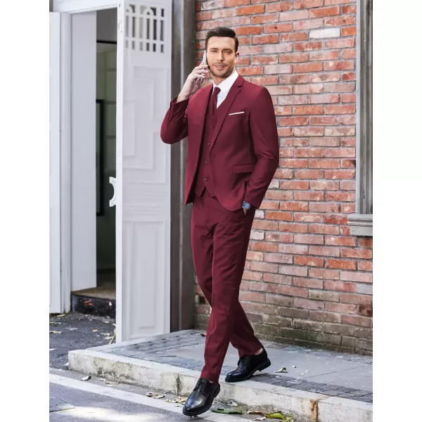 COOFANDY Men's 3 Piece Slim Fit Suit Set One Button Jacket Blazer Vest Pants Set Wedding Formal Prom Tuxedo Suits