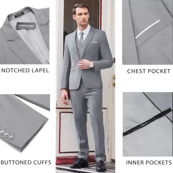 COOFANDY Men's 3 Piece Slim Fit Suit Set One Button Jacket Blazer Vest Pants Set Wedding Formal Prom Tuxedo Suits