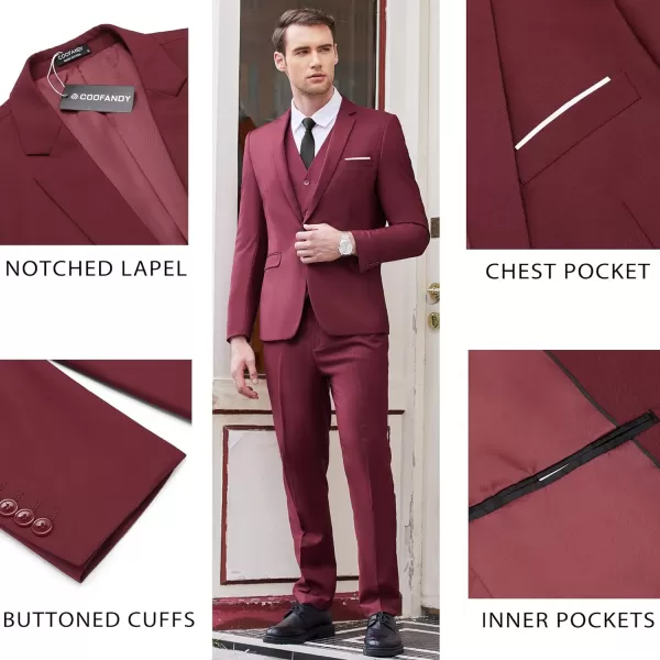 COOFANDY Men's 3 Piece Slim Fit Suit Set One Button Jacket Blazer Vest Pants Set Wedding Formal Prom Tuxedo Suits