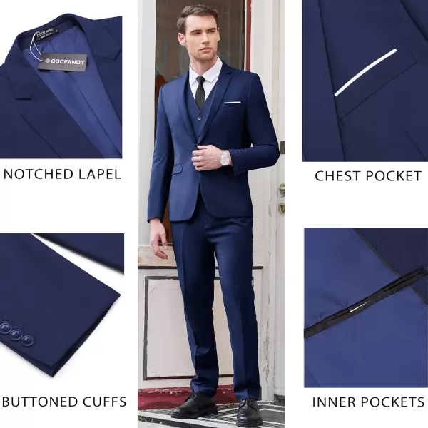 COOFANDY Men's 3 Piece Slim Fit Suit Set One Button Jacket Blazer Vest Pants Set Wedding Formal Prom Tuxedo Suits