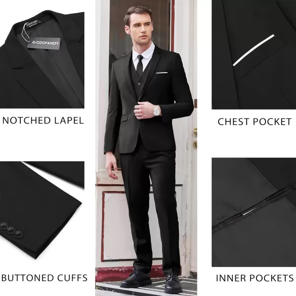 COOFANDY Men's 3 Piece Slim Fit Suit Set One Button Jacket Blazer Vest Pants Set Wedding Formal Prom Tuxedo Suits