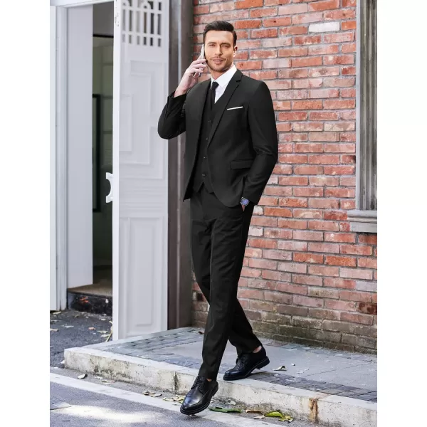 COOFANDY Men's 3 Piece Slim Fit Suit Set One Button Jacket Blazer Vest Pants Set Wedding Formal Prom Tuxedo Suits