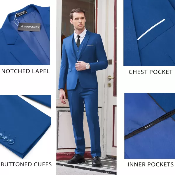 COOFANDY Men's 3 Piece Slim Fit Suit Set One Button Jacket Blazer Vest Pants Set Wedding Formal Prom Tuxedo Suits