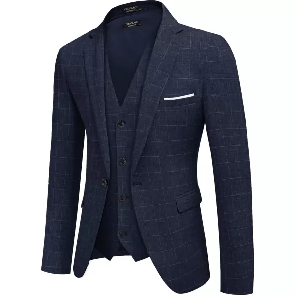 COOFANDY Men’s 3 Piece Slim Fit Suits One Button Blazer Vest Suit Pants with Tie