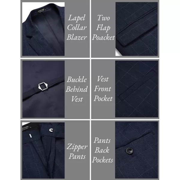 COOFANDY Men’s 3 Piece Slim Fit Suits One Button Blazer Vest Suit Pants with Tie