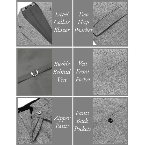 COOFANDY Men’s 3 Piece Slim Fit Suits One Button Blazer Vest Suit Pants with Tie