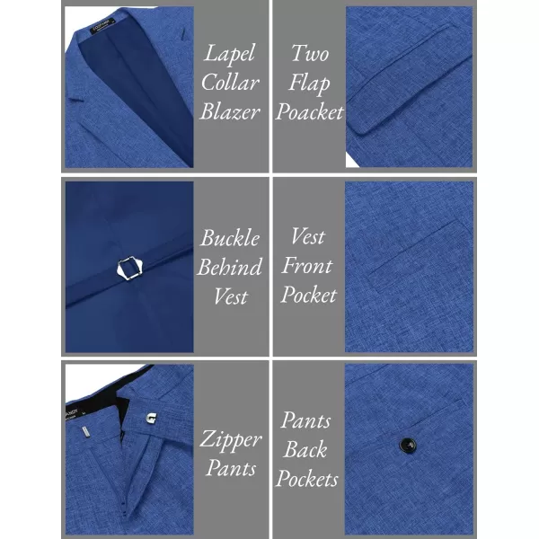 COOFANDY Men’s 3 Piece Slim Fit Suits One Button Blazer Vest Suit Pants with Tie