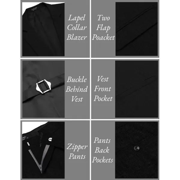 COOFANDY Men’s 3 Piece Slim Fit Suits One Button Blazer Vest Suit Pants with Tie