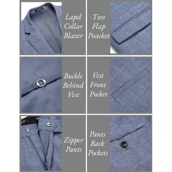 COOFANDY Men’s 3 Piece Slim Fit Suits One Button Blazer Vest Suit Pants with Tie