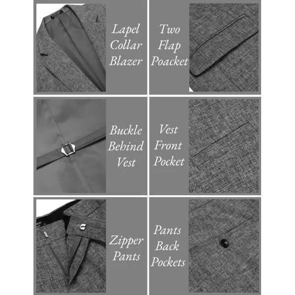 COOFANDY Men’s 3 Piece Slim Fit Suits One Button Blazer Vest Suit Pants with Tie